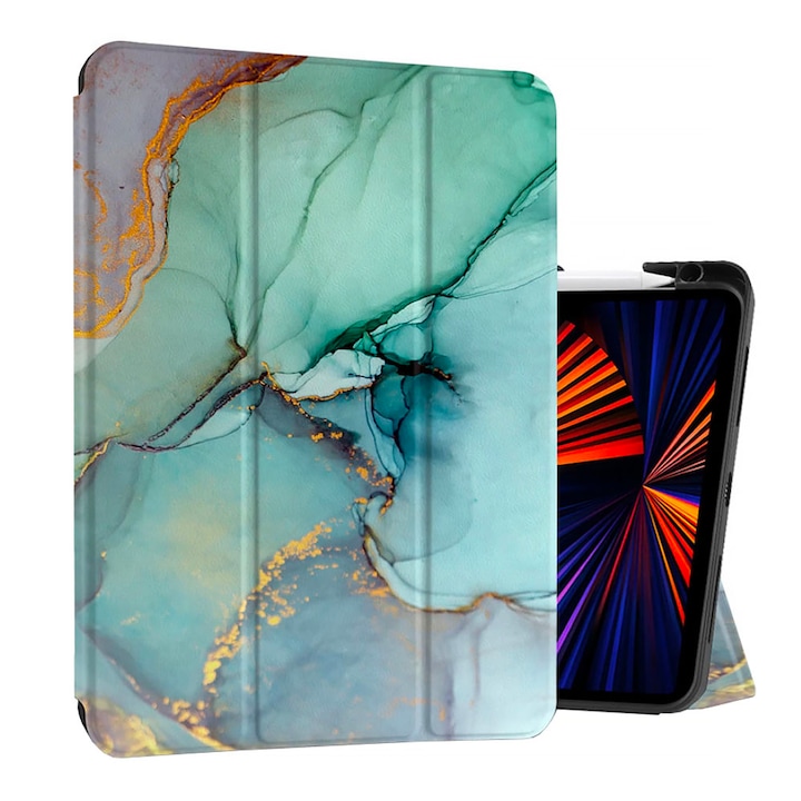 Husa tableta din piele pentru Lenovo Tab M10 3rd Gen (TB328FU\TB328XU), Protectie Completa, Marble design, Verde