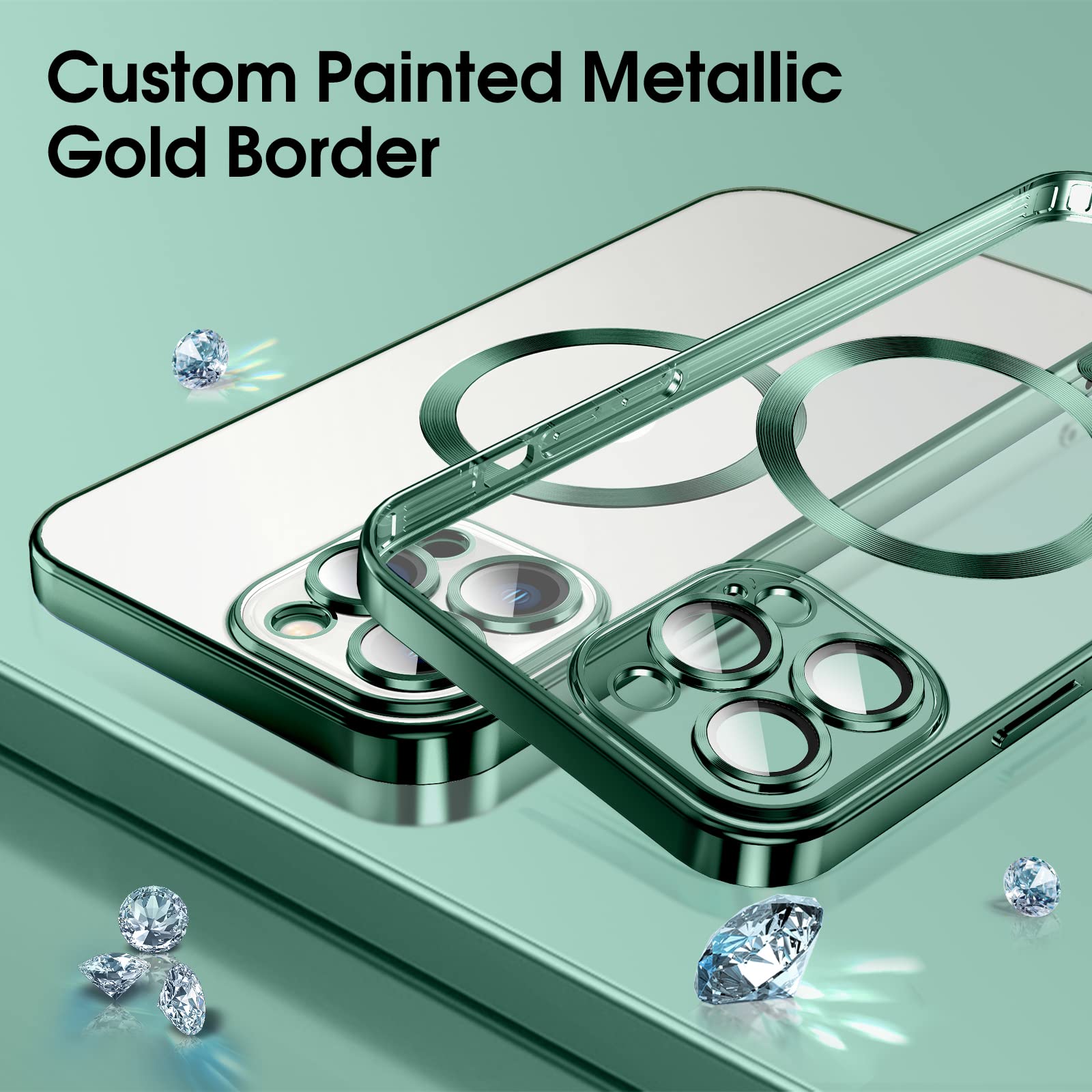 Husa din silicon cu margini metalizate Ultra-Soft, Luxury Magsafe, compatibila cu iPhone 11 Pro / Verde