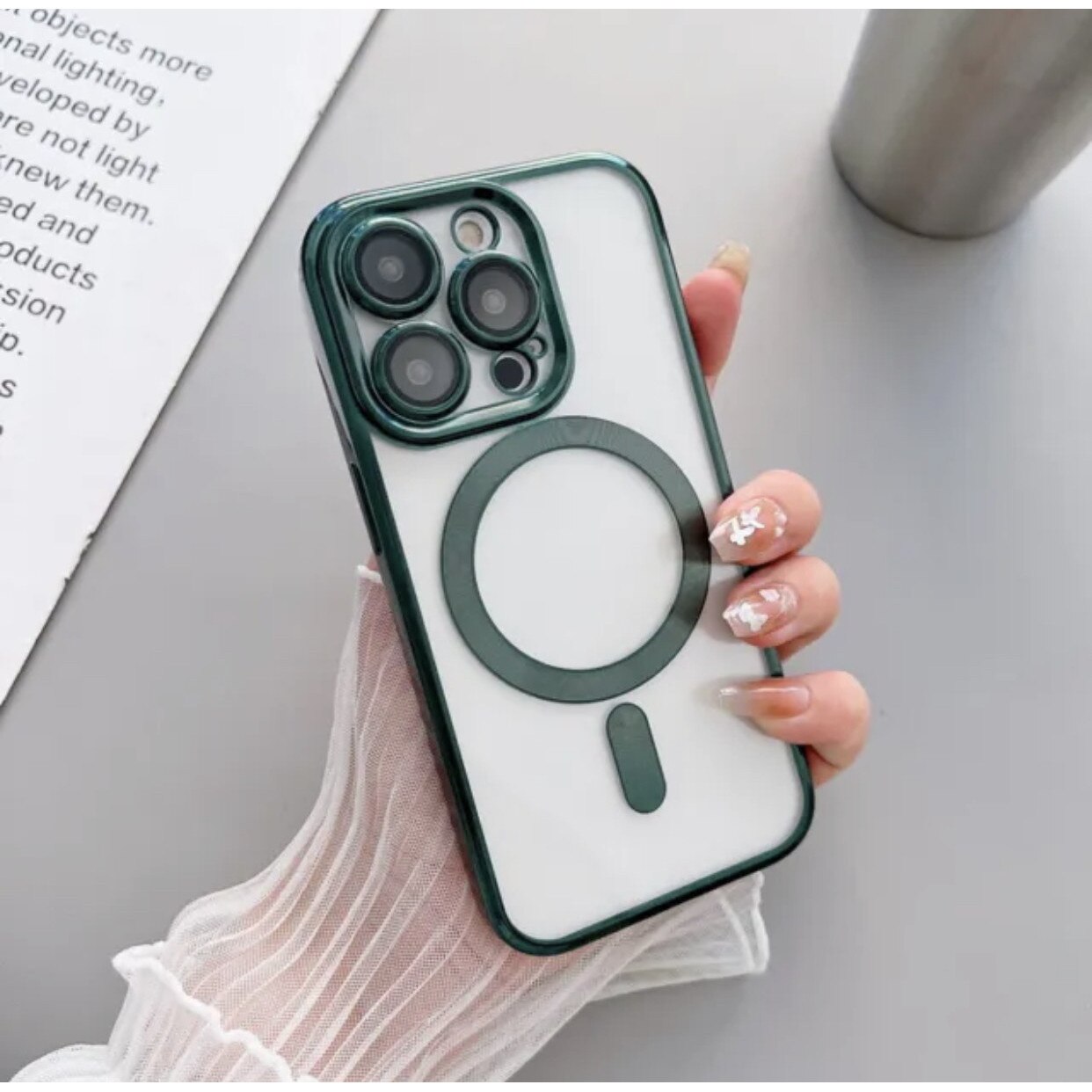 Husa din silicon cu margini metalizate Ultra-Soft, Luxury Magsafe, compatibila cu iPhone 11 Pro / Verde