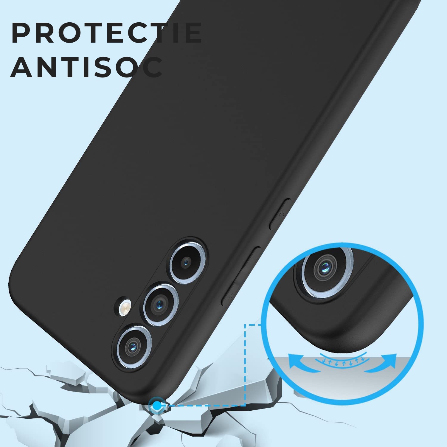 Set Full Protection Silicon neagru si folie sticla protectie ecran pentru Samsung A54, Protectie integrala