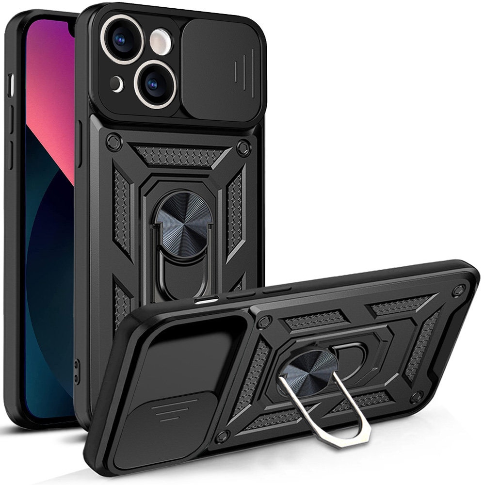 Husa pentru iPhone 13 Premium Hybrid Armor Kickstand, Slider Camera, Antisoc, Protectie Superioara, Negru
