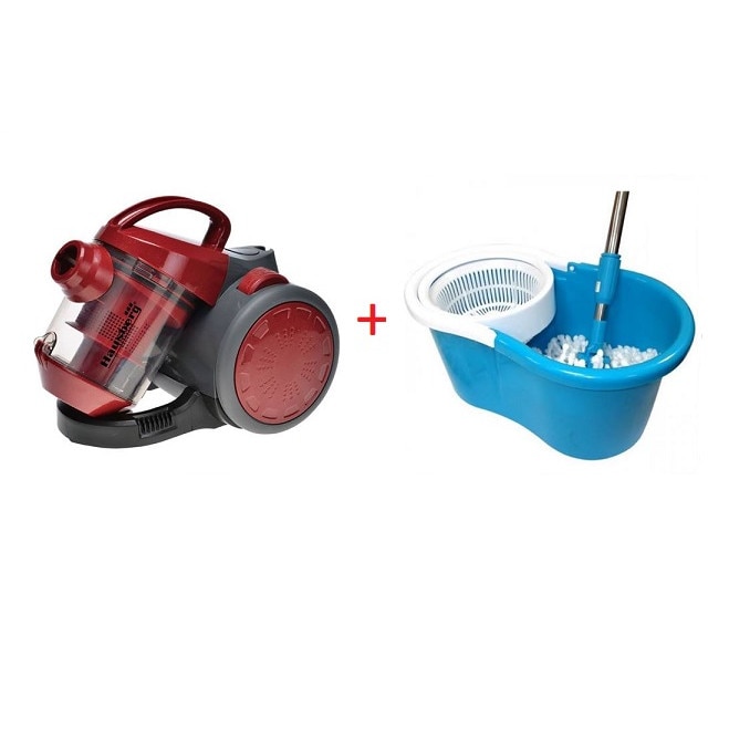 Pachet Aspirator fara sac, Putere 700 W, ciclonic, Capacitate colectare 1.5 l + Galeata Magic Mop cu mop rotativ
