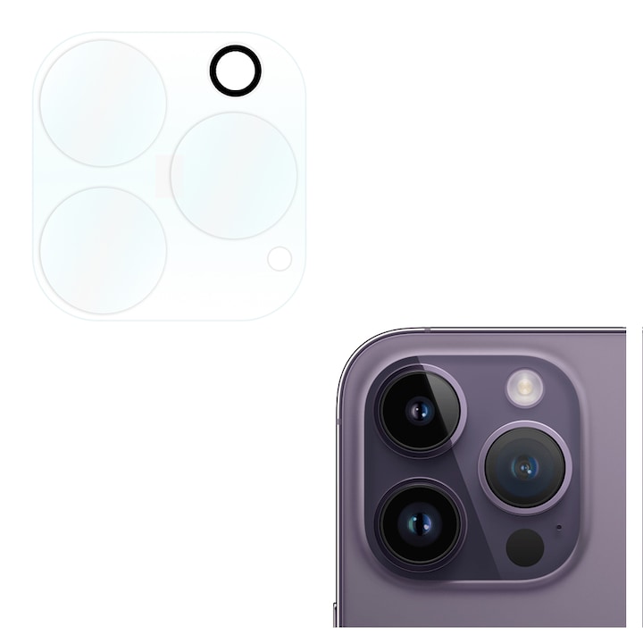 Folie sticla SILKASE pentru Apple iPhone 14 Pro, Protectie Camera, Full Glue, transparenta