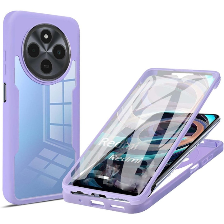 Pachet 360: Husa cu folie integrata pentru Xiaomi Redmi 14C Cover360 fata / spate - mov