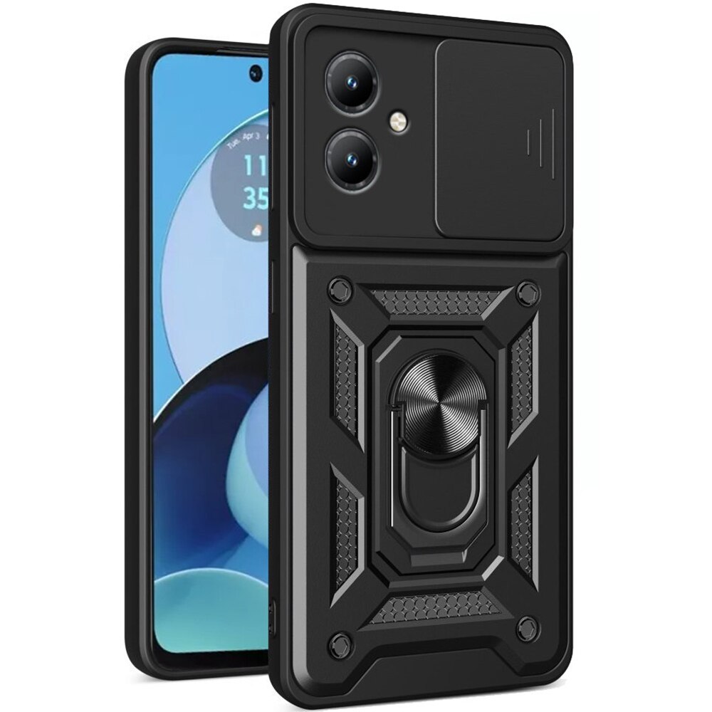 Husa pentru Motorola Moto G14 Premium Hybrid Armor Kickstand, Slider Camera, Antisoc, Protectie Superioara, Negru