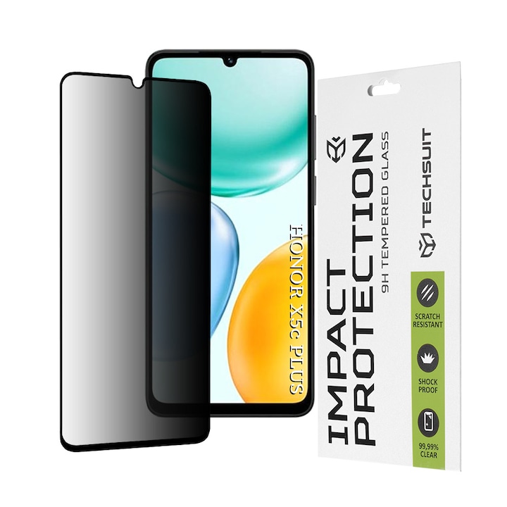 Folie sticla pentru Honor X5c Plus, 111D Privacy Full Glue, Black