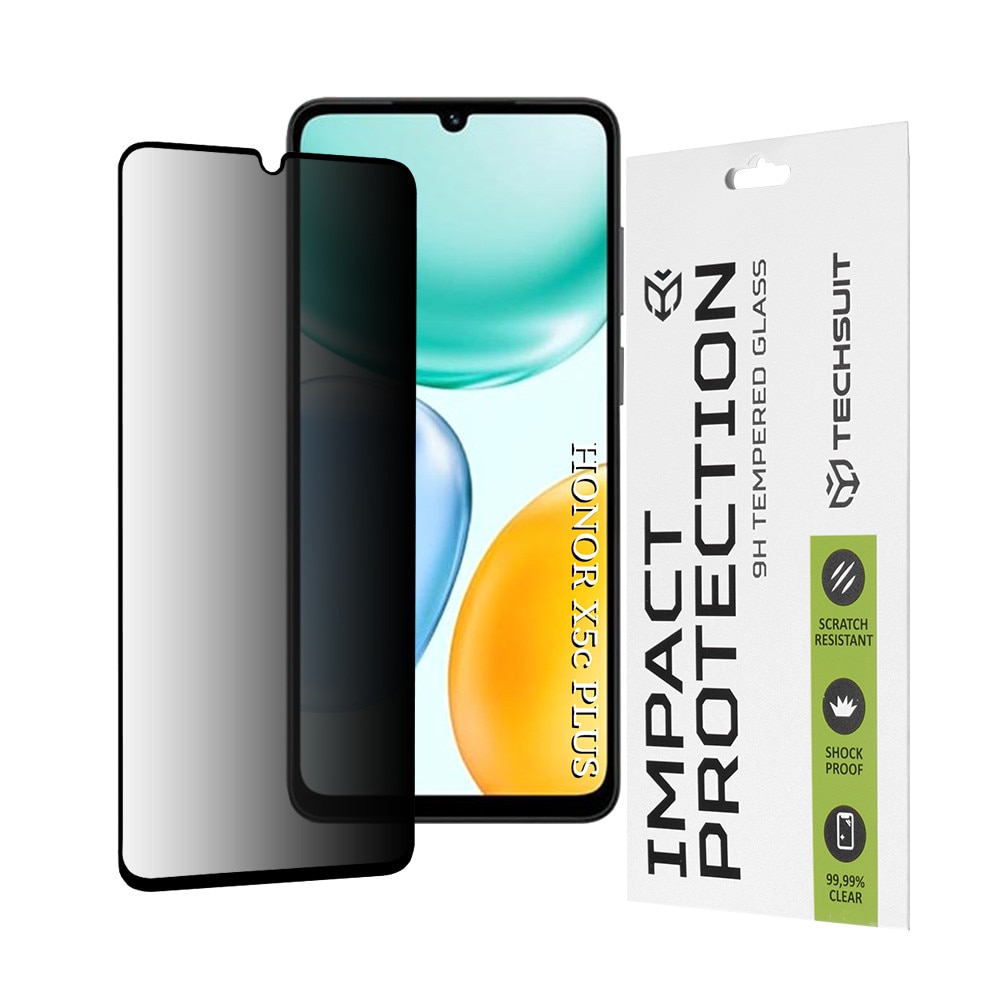 Folie sticla pentru Honor X5c Plus, 111D Privacy Full Glue, Black
