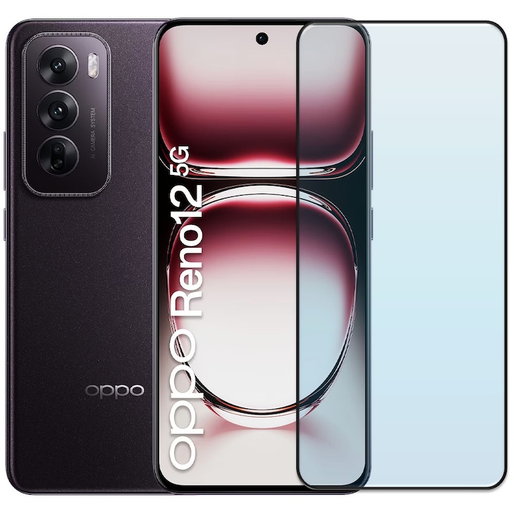 Folie din sticla securizata pentru Oppo Reno 12, HAMSTERBOX Glass Shield, Protectie completa ecran, Full face, Aplicare rapida, Case Friendly, Transparenta