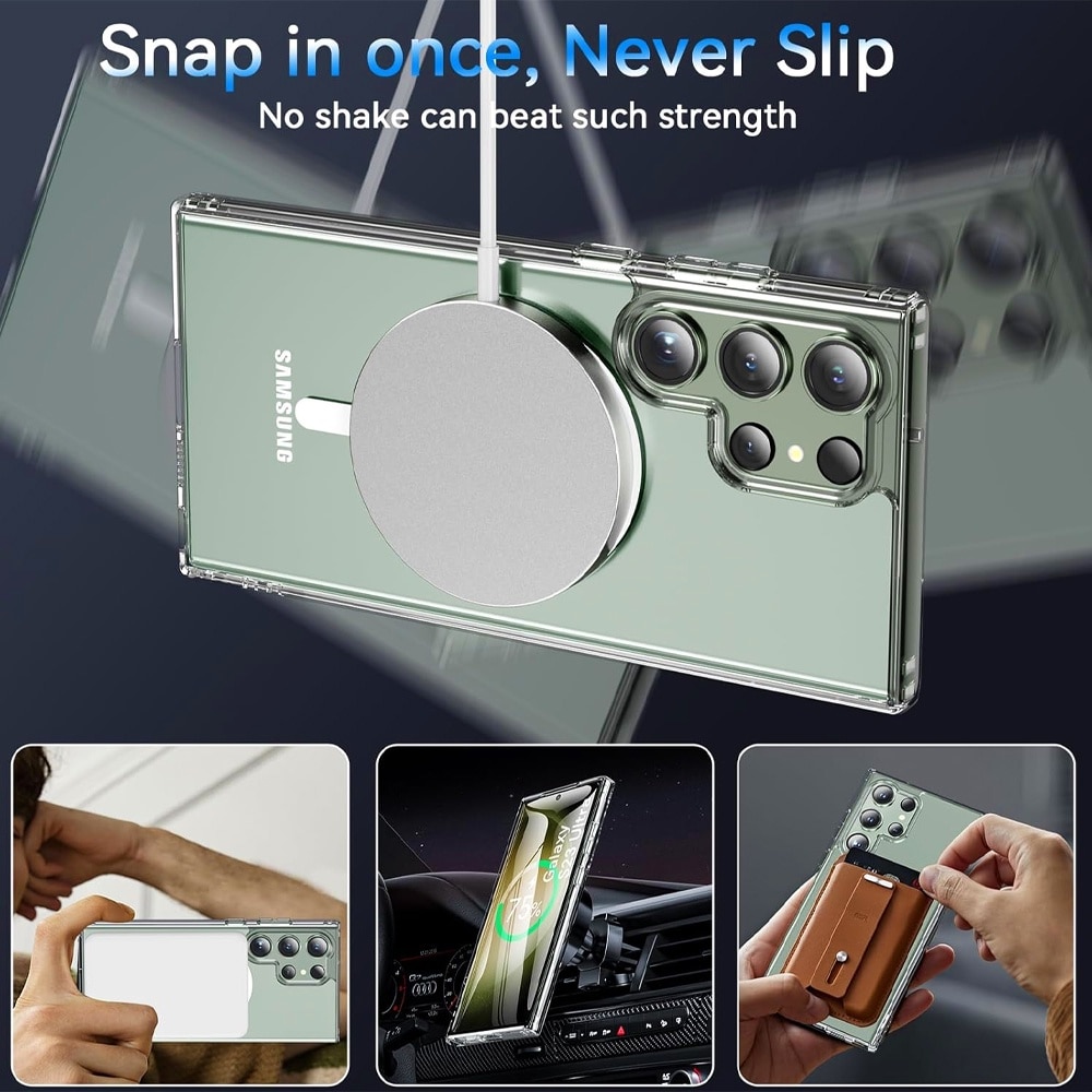 Husa MagSafe Transparenta pentru Samsung Galaxy S23 Ultra, OPTIM SOLUTION, MagSafe Compatibility, Ultra Protectie, Magnetic Function, Functionalitate Superioara, Anti-yellowing, Design SlimFit, Decupaje Precise, Transparent