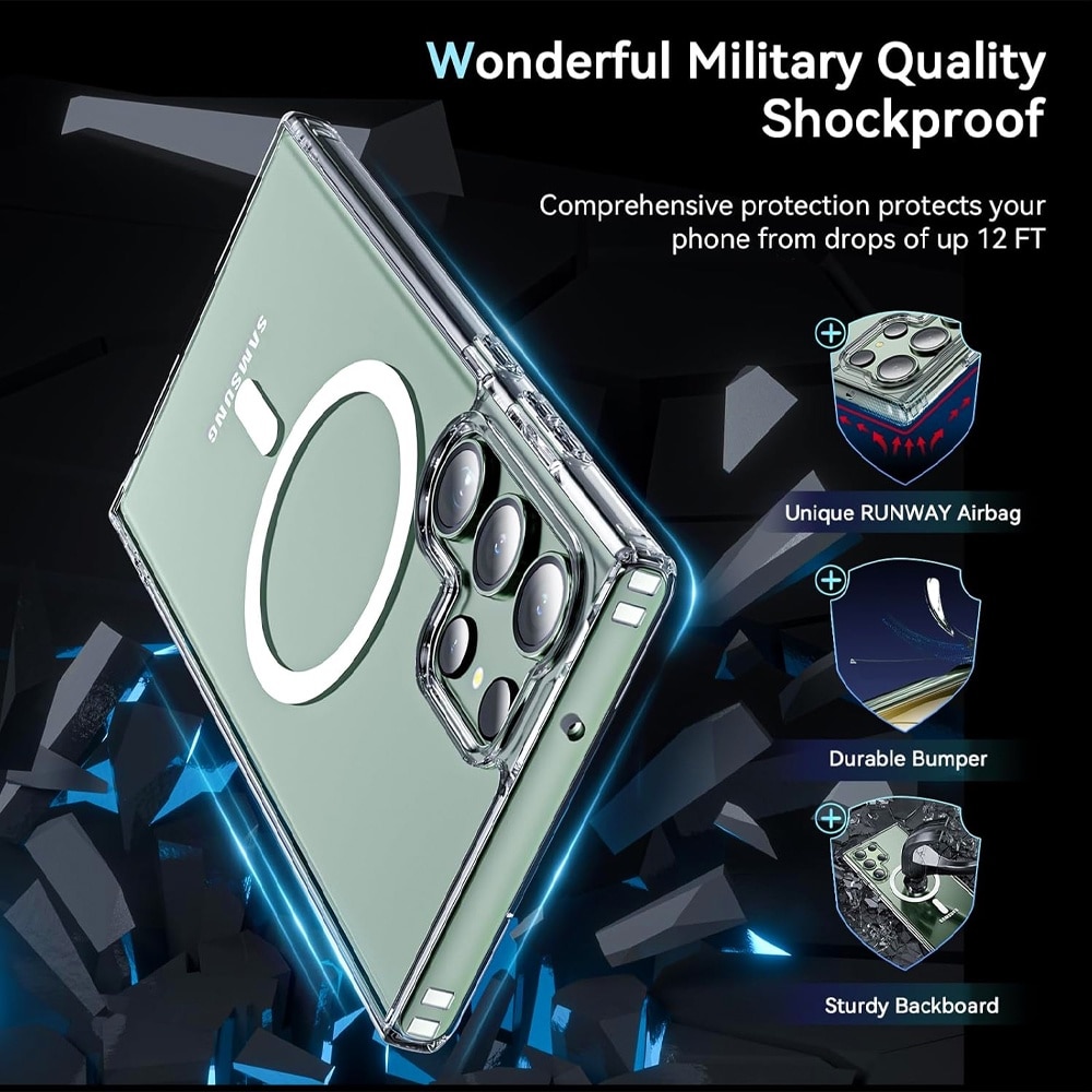 Husa MagSafe Transparenta pentru Samsung Galaxy S23 Ultra, OPTIM SOLUTION, MagSafe Compatibility, Ultra Protectie, Magnetic Function, Functionalitate Superioara, Anti-yellowing, Design SlimFit, Decupaje Precise, Transparent