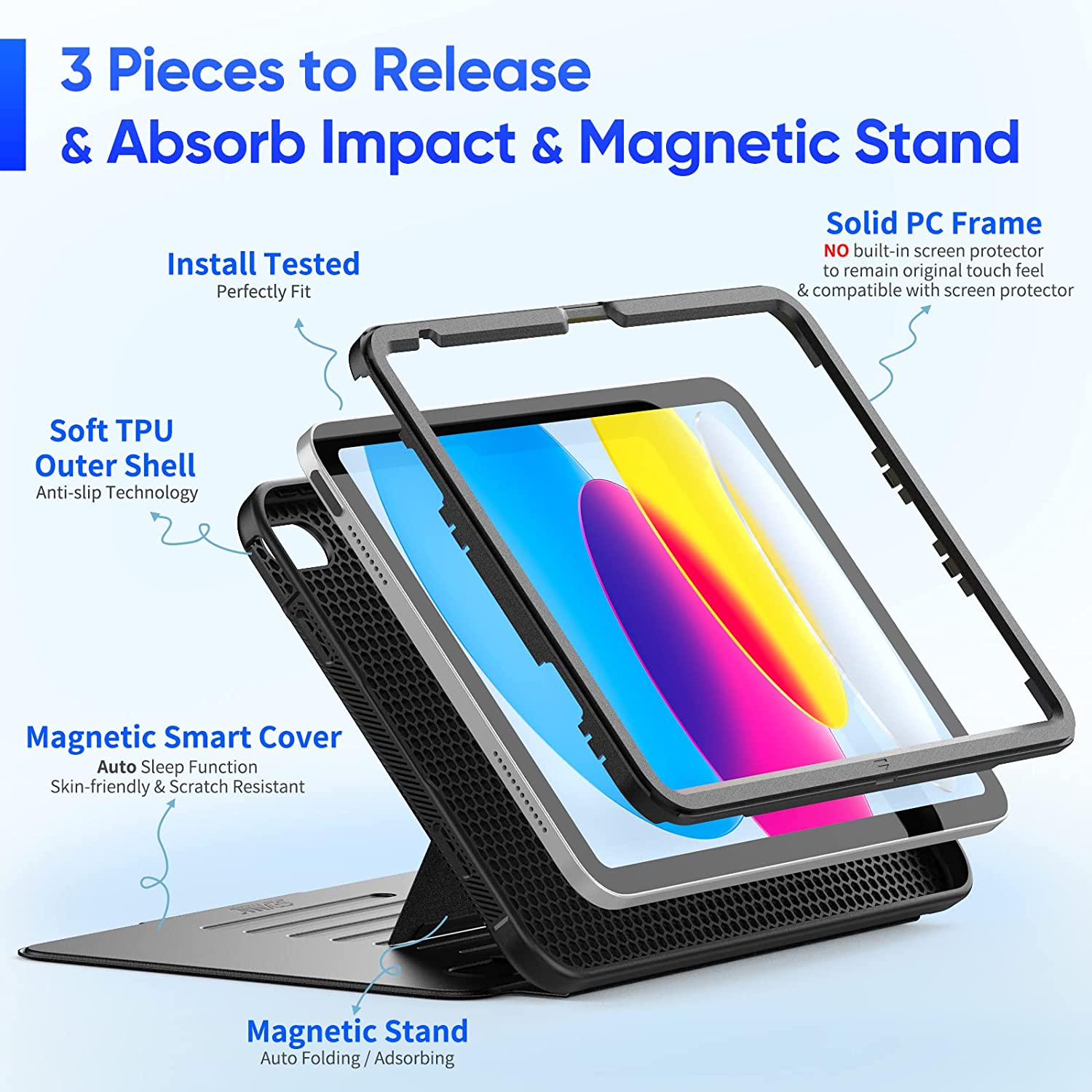 Husa pentru iPad 11 2025 Business 360 protection cu Suport Multi-View Slot pentru Apple Pencil si functie sleep/Wake-up negru