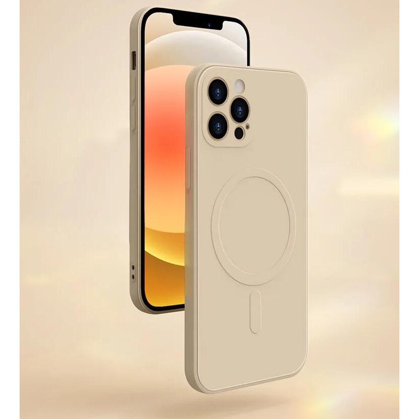 Husa de protectie compatibila cu iPhone 12PRO, Premium, silicon TPU si microfibra in interior, incarcare magnetica compatibila MagSafe, anti amprenta, camera ultra safe, crem