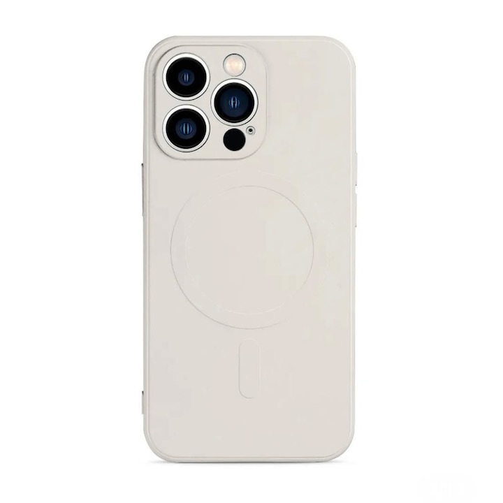 Husa de protectie compatibila cu iPhone 12PRO, Premium, silicon TPU si microfibra in interior, incarcare magnetica compatibila MagSafe, anti amprenta, camera ultra safe, crem