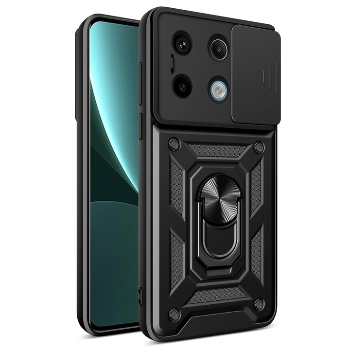 Husa pentru Xiaomi Redmi Note 13 Pro 5G Daden®, Hybrid Armor Kickstand, Slider Camera, Antisoc, Protectie Superioara, Negru