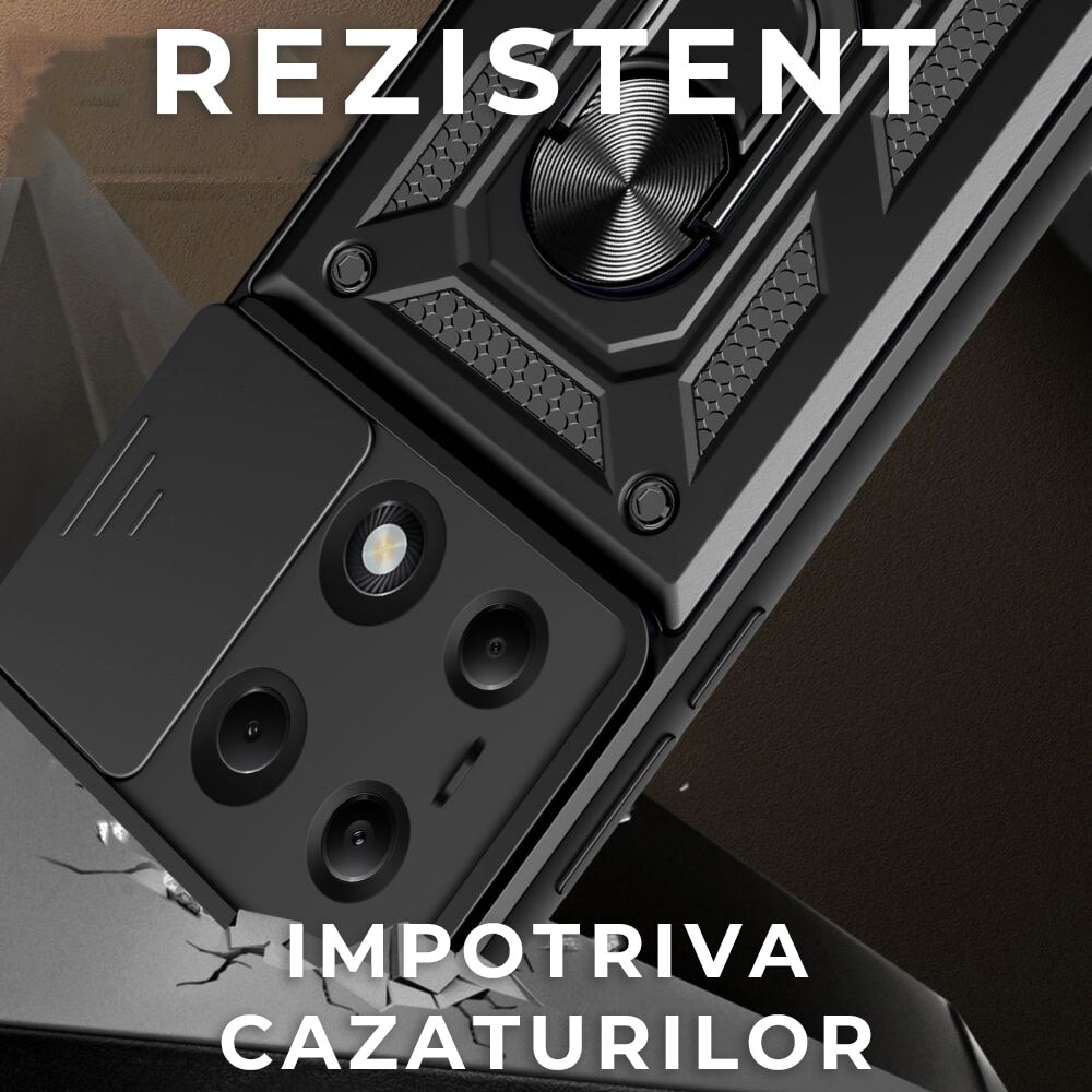 Husa pentru Xiaomi Redmi Note 13 Pro 5G Daden®, Hybrid Armor Kickstand, Slider Camera, Antisoc, Protectie Superioara, Negru