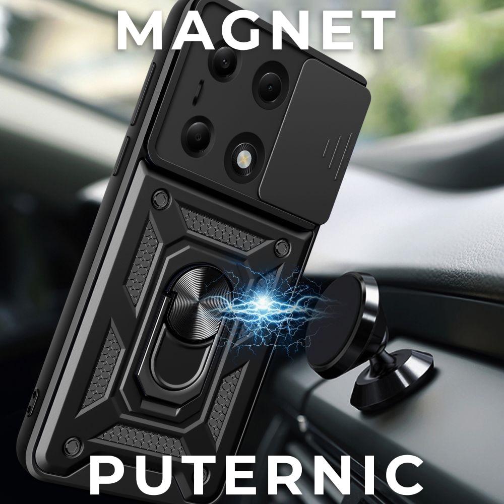 Husa pentru Xiaomi Redmi Note 13 Pro 5G Daden®, Hybrid Armor Kickstand, Slider Camera, Antisoc, Protectie Superioara, Negru