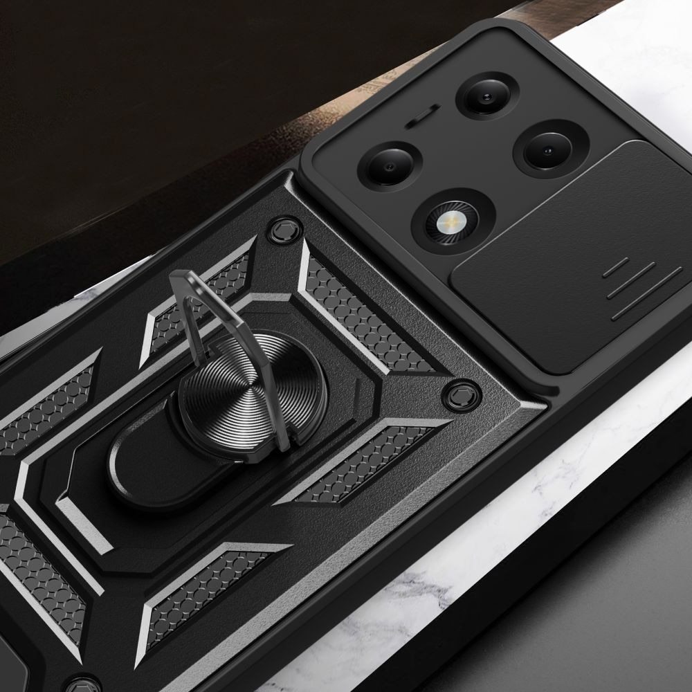 Husa pentru Xiaomi Redmi Note 13 Pro 5G Daden®, Hybrid Armor Kickstand, Slider Camera, Antisoc, Protectie Superioara, Negru