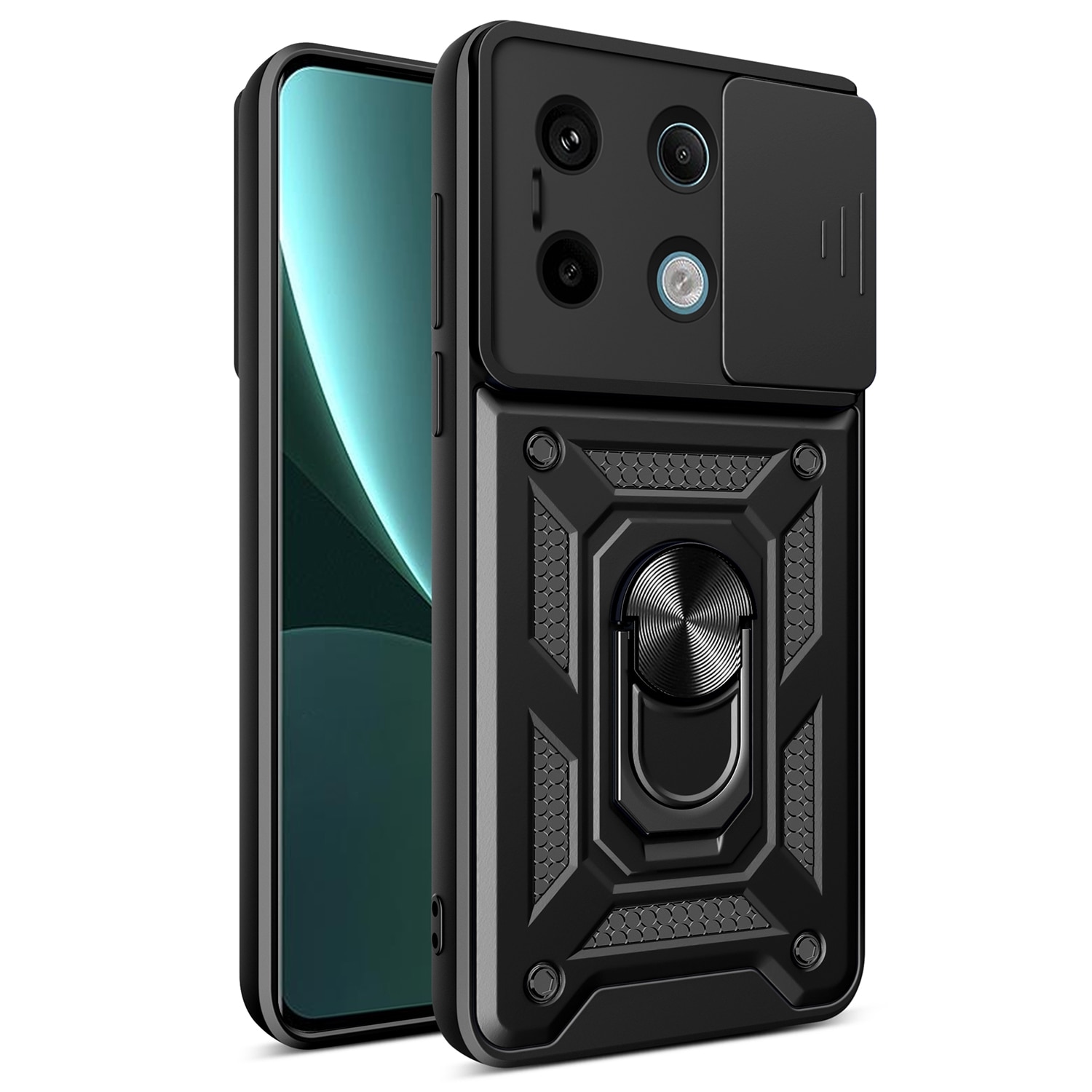 Husa pentru Xiaomi Redmi Note 13 Pro 5G Daden®, Hybrid Armor Kickstand, Slider Camera, Antisoc, Protectie Superioara, Negru