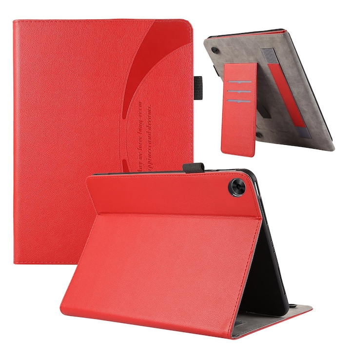 Husa tableta pentru Huawei MediaPad M5 10 Pro, textura licheu, piele, tip ventuza, carcasa tableta (rosu)