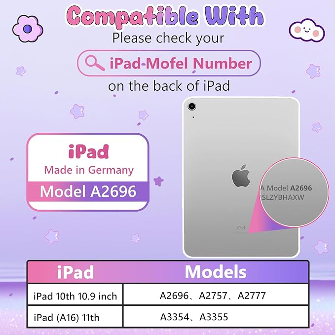 Husa compatibila iPad 11/10, 9 inci, generatia 11/10, 2025/2022, cu protectie ecran. suport tip stand rotativ la 360°, curea de umar, din silicon, model fluture, mov