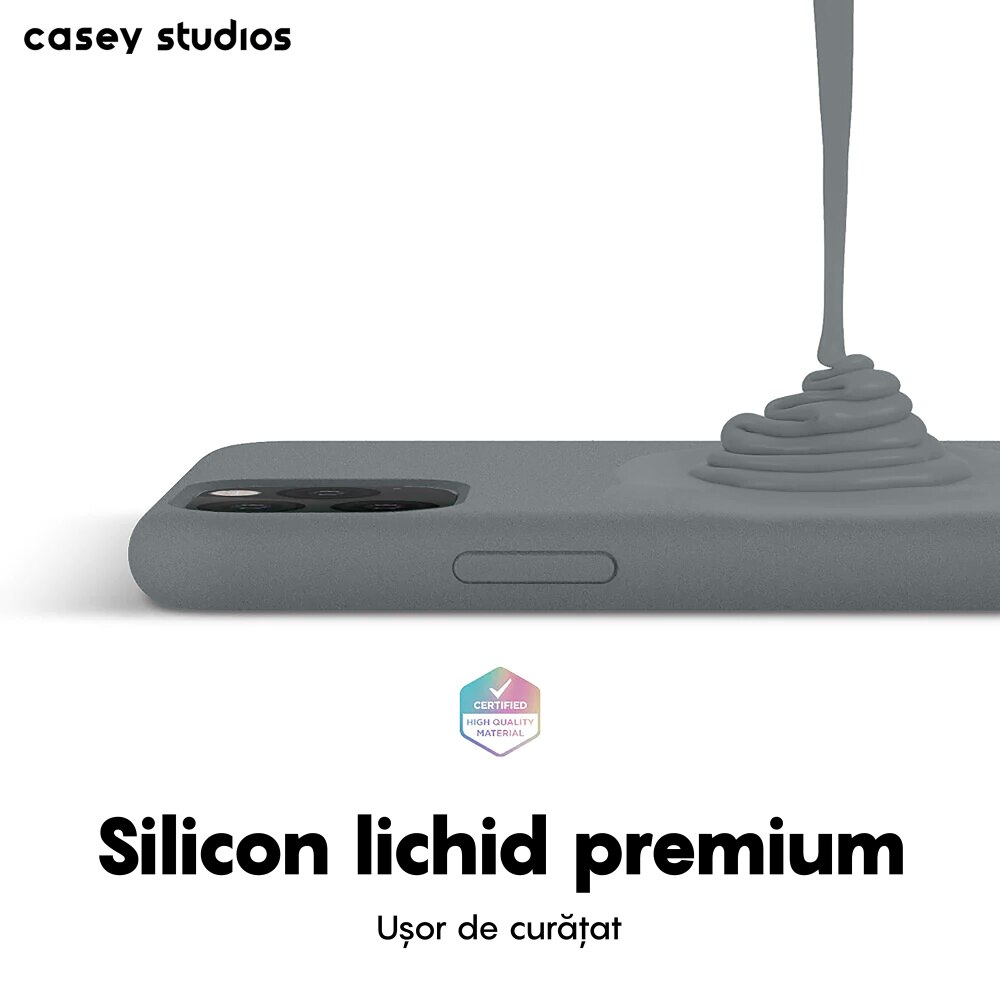 Husa CASEY STUDIOS™ pentru Apple iPhone 11 Pro, Soft Silicone Premium, Microfibra in Interior, Dark Gray, de Protectie, Ultra Slim, pentru Incarcare Wireless, Margini Ridicate pentru Protectia Ecranului si a Camerelor