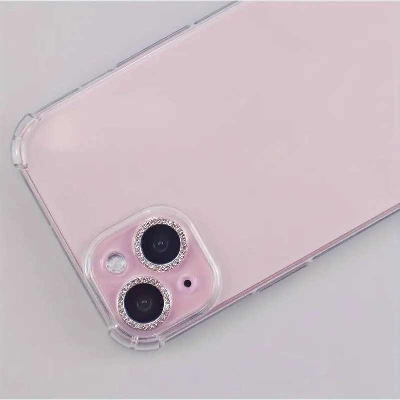 Folie camera cu Strasuri, Individuala, Compatibila cu iPhone 13/13 Mini, Sticla, Roz