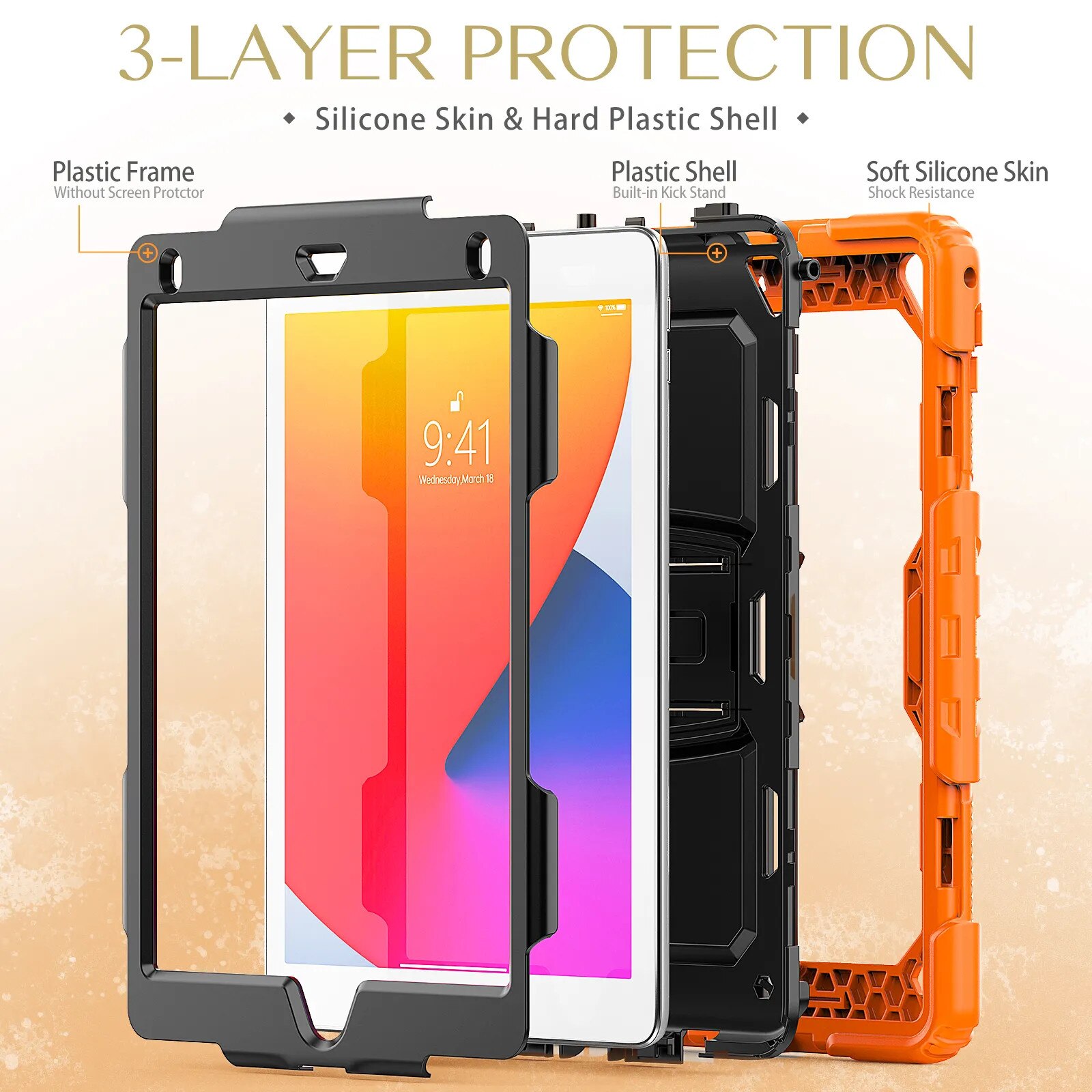 Husa tableta cu suport pentru iPad Air 3/Pro 10.5", portocaliu, 3 piese