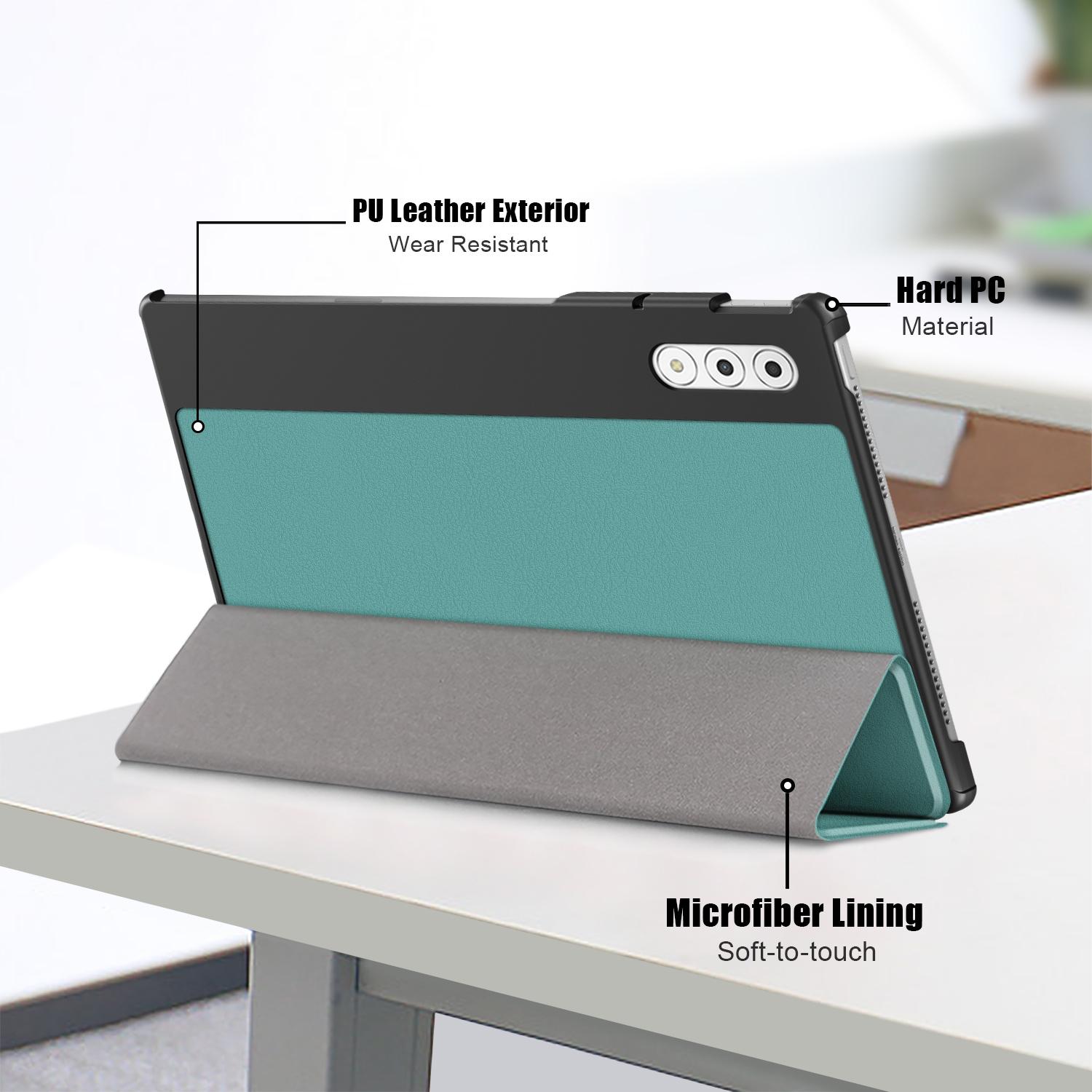 Husa tableta pentru Lenovo Yoga Tab Plus, piele ecologica, tip carte cu suport, pliere inteligenta, protectie anti-zgarieturi, verde