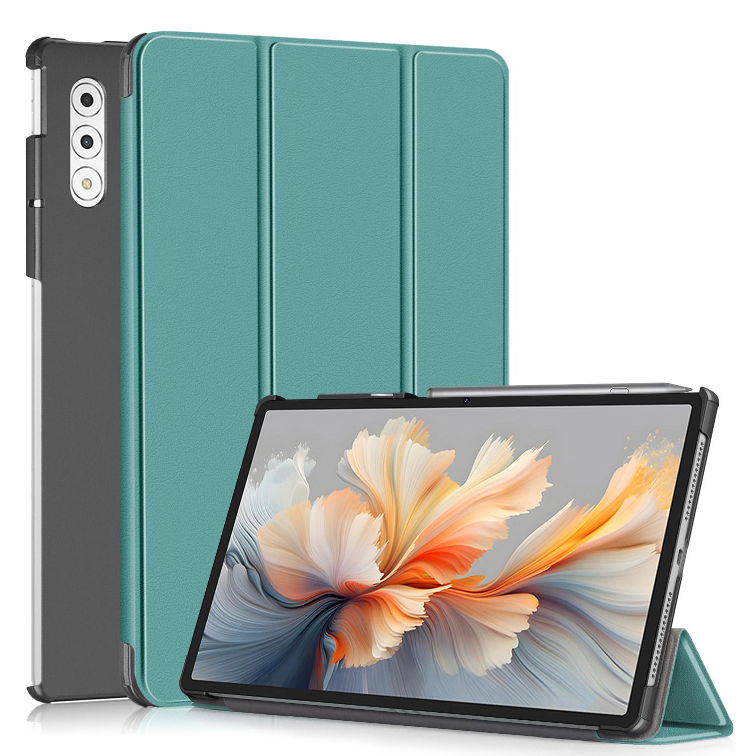 Husa tableta pentru Lenovo Yoga Tab Plus, piele ecologica, tip carte cu suport, pliere inteligenta, protectie anti-zgarieturi, verde