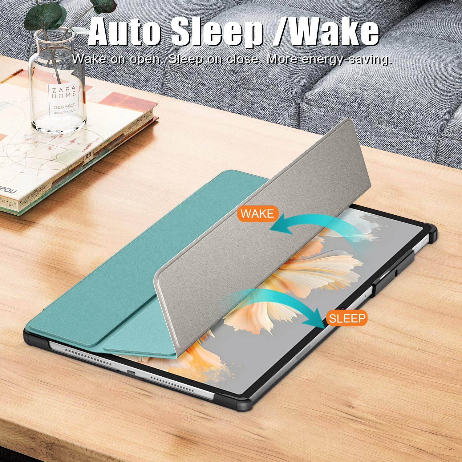 Husa tableta pentru Lenovo Yoga Tab Plus, piele ecologica, tip carte cu suport, pliere inteligenta, protectie anti-zgarieturi, verde