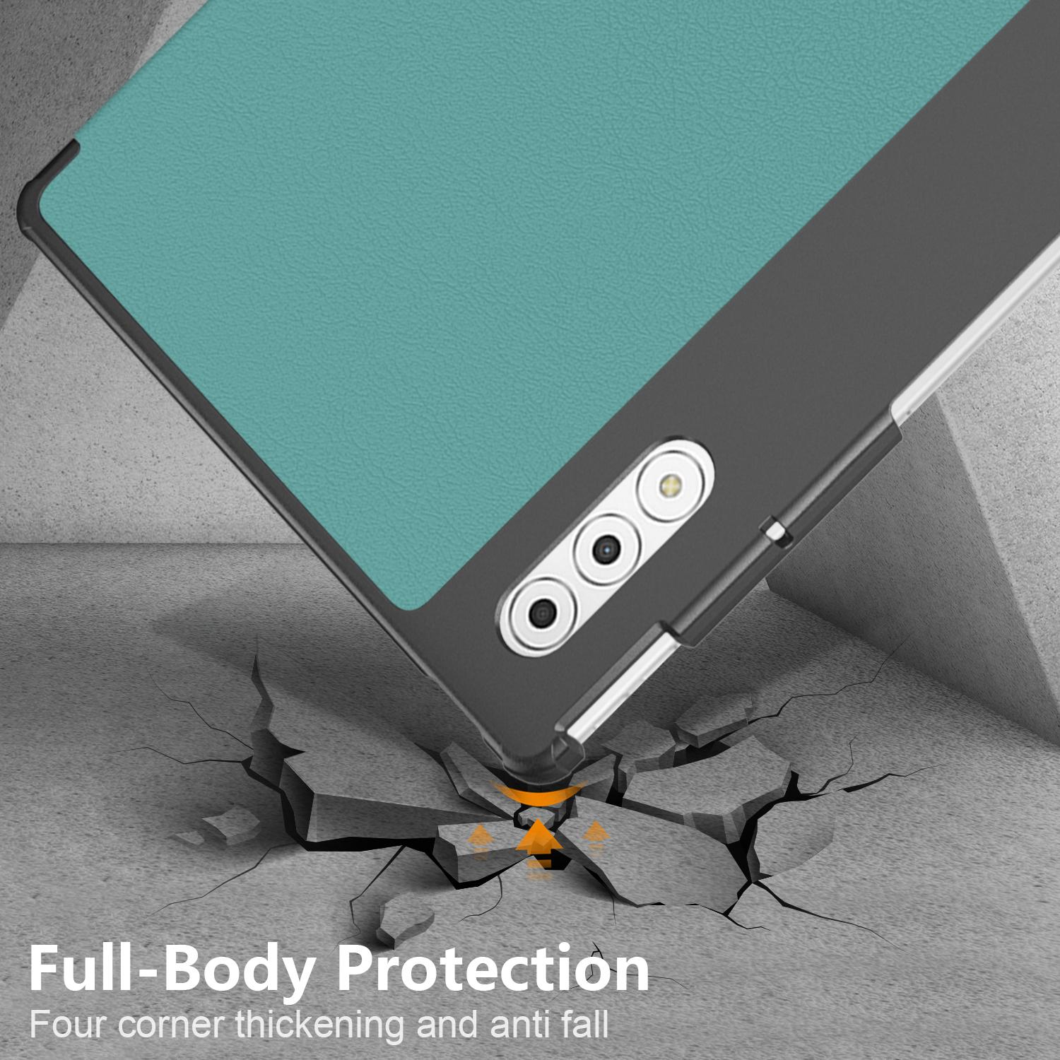 Husa tableta pentru Lenovo Yoga Tab Plus, piele ecologica, tip carte cu suport, pliere inteligenta, protectie anti-zgarieturi, verde