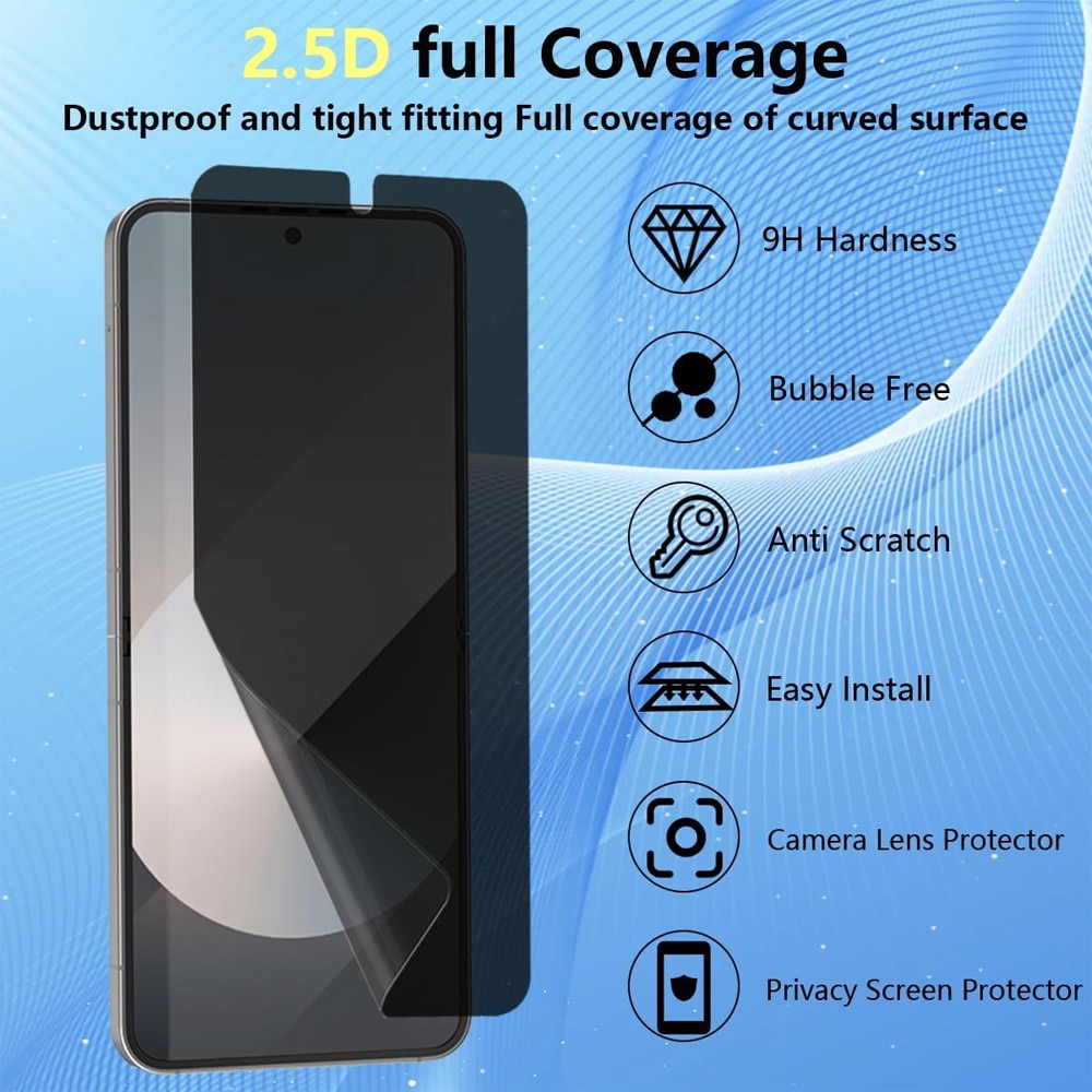 Folie Hydrogel PRIVACY Regenerabil pentru Samsung Galaxy Z Flip7 / Flip 7, Anti-Spy, High Sensitivity, Shock Absorption, Flexible Hydro-Crystal, Increased Intimacy, Elite Class Protection, Oleophobic Function