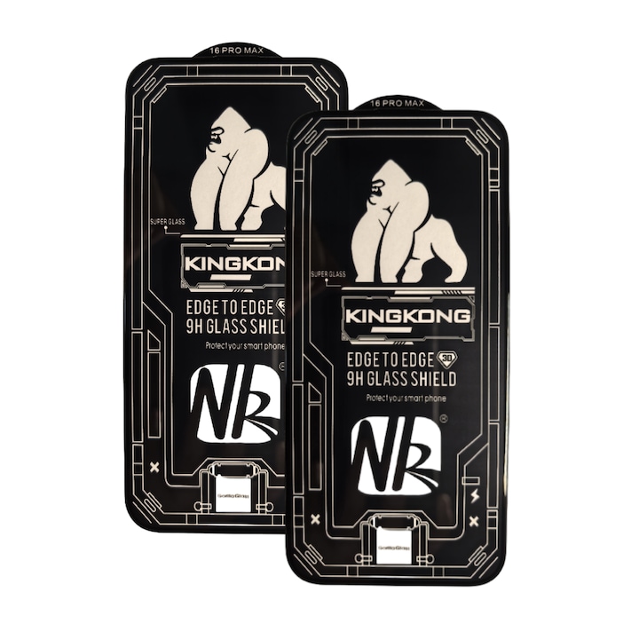 Set 2 folii protectie telefon, Kingkong, Sticla securizata, 9H, Pentru iPhone 16 Pro Max