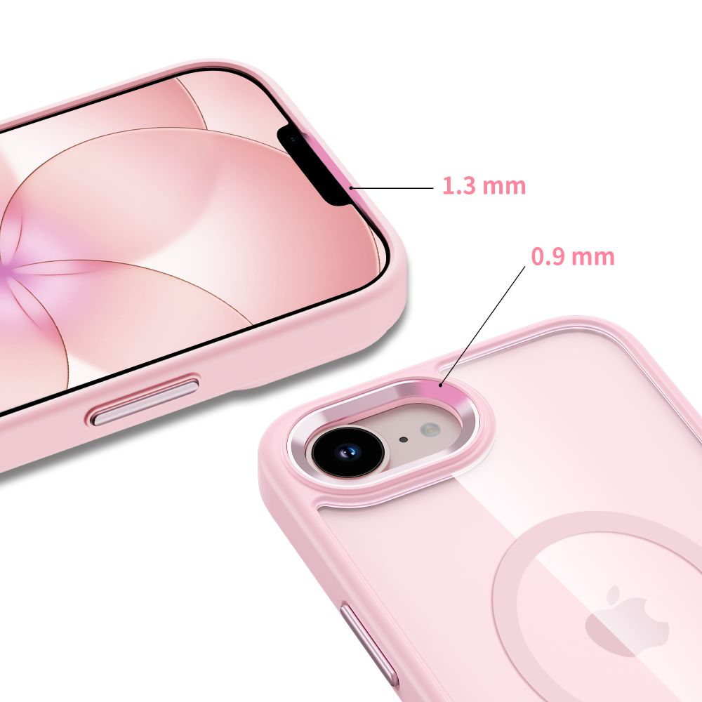 Husă Tech-Protect Magmat MagSafe roz transparent pentru iPhone 16e/17e, hibrid TPU + PC, protecție ridicată