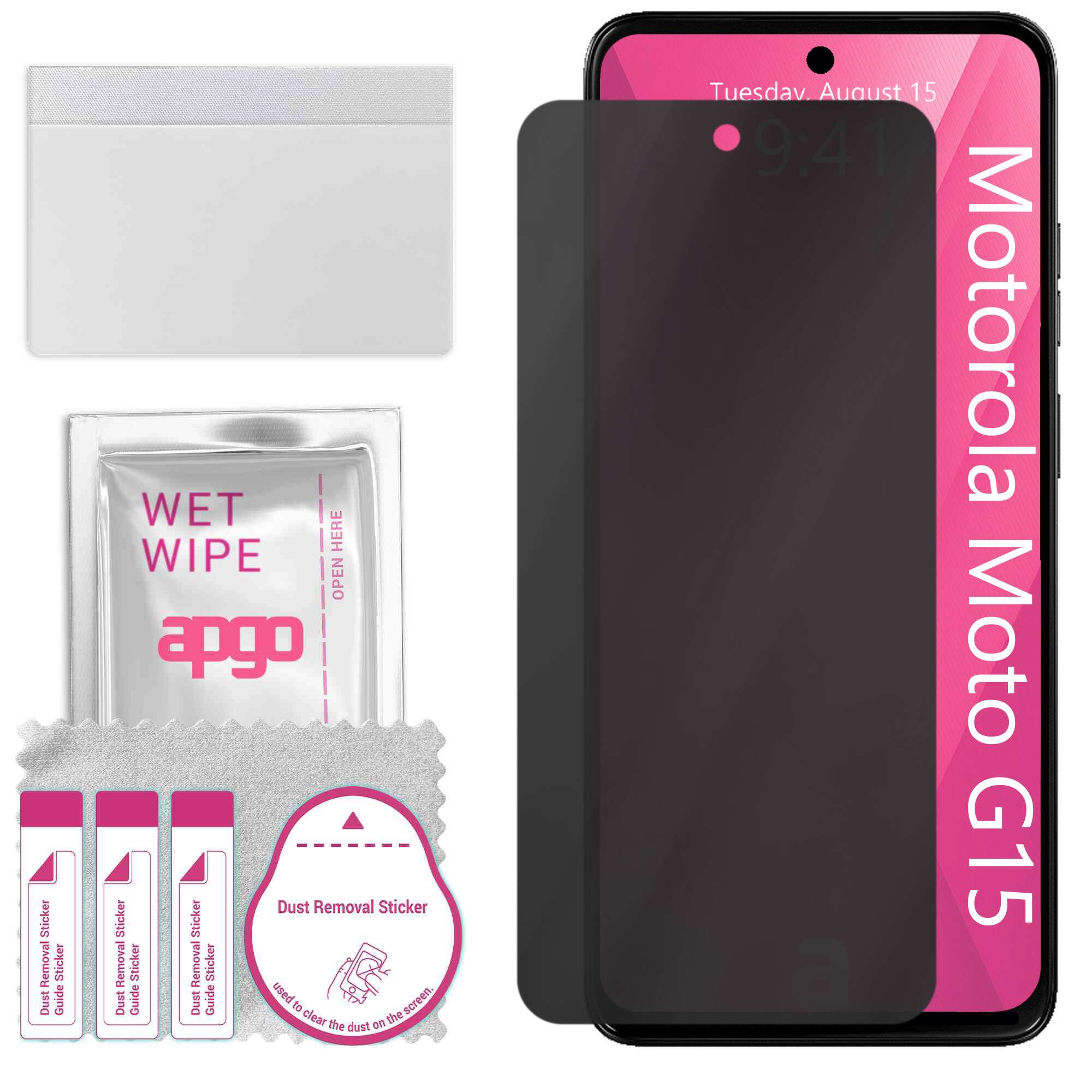 Folie de protectie PRIVACY apgo pentru Motorola Moto G15 – efect anti-spionaj, hidrogel, full glue, 5D, mat, ultra-subtire