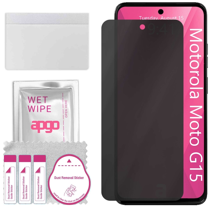 Folie de protectie PRIVACY apgo pentru Motorola Moto G15 – efect anti-spionaj, hidrogel, full glue, 5D, mat, ultra-subtire