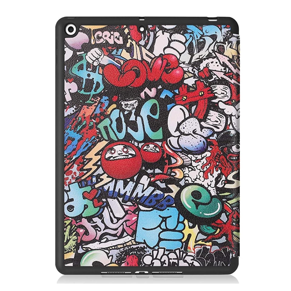 Husa tableta pentru Apple iPad 7 10.2" (2019), SKYDDAR INNOVATION, cu suport Multi-Unghi si functie Sleep/Wake, FoldPro, Multicolor, set cu sticker