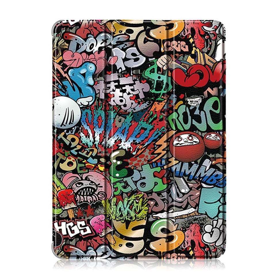 Husa tableta pentru Apple iPad 7 10.2" (2019), SKYDDAR INNOVATION, cu suport Multi-Unghi si functie Sleep/Wake, FoldPro, Multicolor, set cu sticker