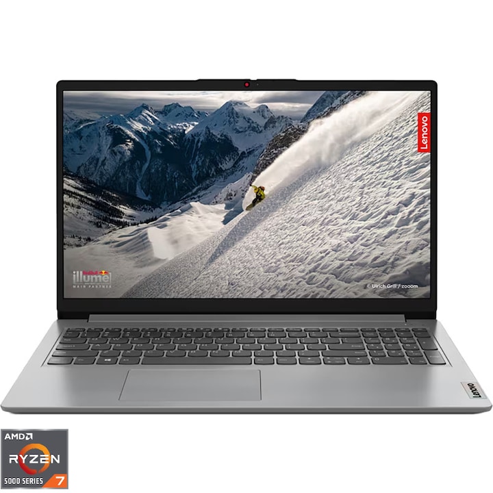 Laptop Lenovo cu procesor AMD Ryzen™ 7 5700U pana la 4.3GHz, 8 nuclee, 15.6", Full HD, 24GB DDR4, SSD 1 TB, AMD Radeon™ Graphics, No OS, Cloud Grey