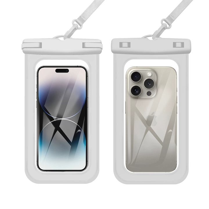 Husa telefon universala impermeabila, transparenta, 6.5 inch, alb