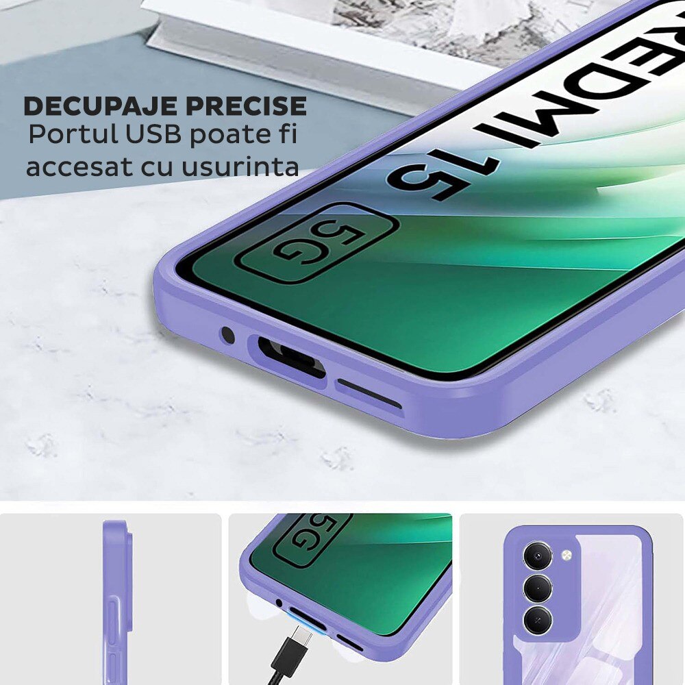 Husa pentru Xiaomi Redmi 15 4G / Redmi 15 5G DaDen® ColorVerse 360, Antisoc, Protectie completa spate-ecran, Roz