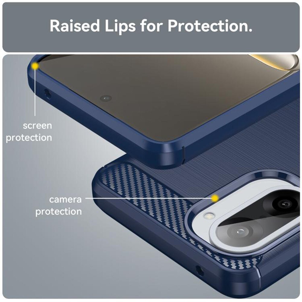 Husa pentru OnePlus Nord CE5, SKYDDAR INNOVATION, Carbon Silicone, din Silicon Slim, cu textura Fibra Carbon, set cu sticker, Albastru