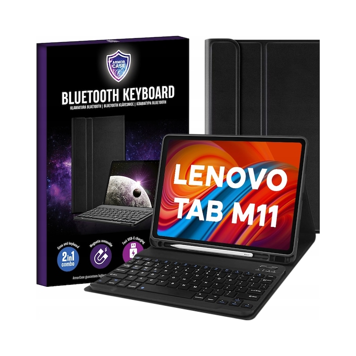 Husa cu tastatura Bluetooth pentru Lenovo Tab M11 11" TB330FU TB330XU, neagra, material de calitate, suport pentru stylus