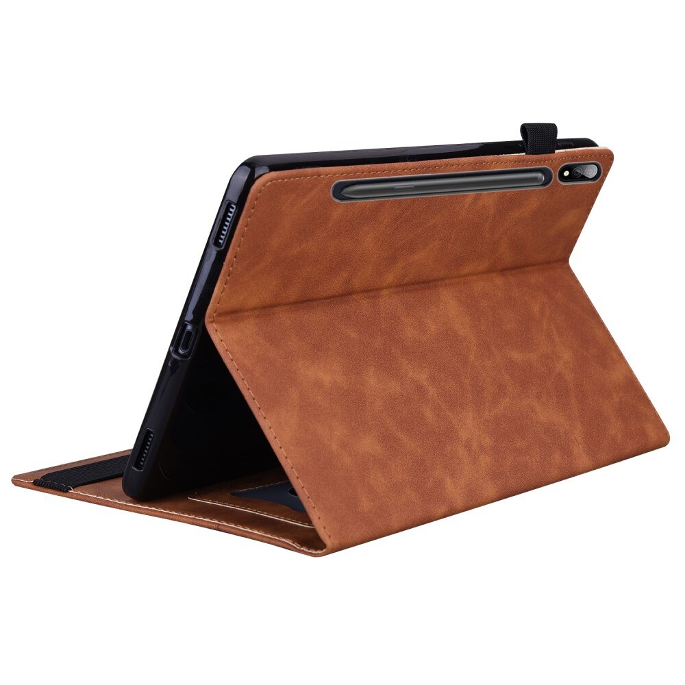 Husa tableta XGSM pentru Samsung Galaxy Tab S10 FE/S9 FE/S9/S8/S7, eco-piele, suport, loc pentru rama, culoare brown
