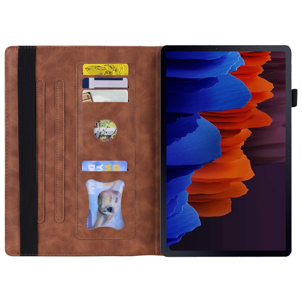 Husa tableta XGSM pentru Samsung Galaxy Tab S10 FE/S9 FE/S9/S8/S7, eco-piele, suport, loc pentru rama, culoare brown