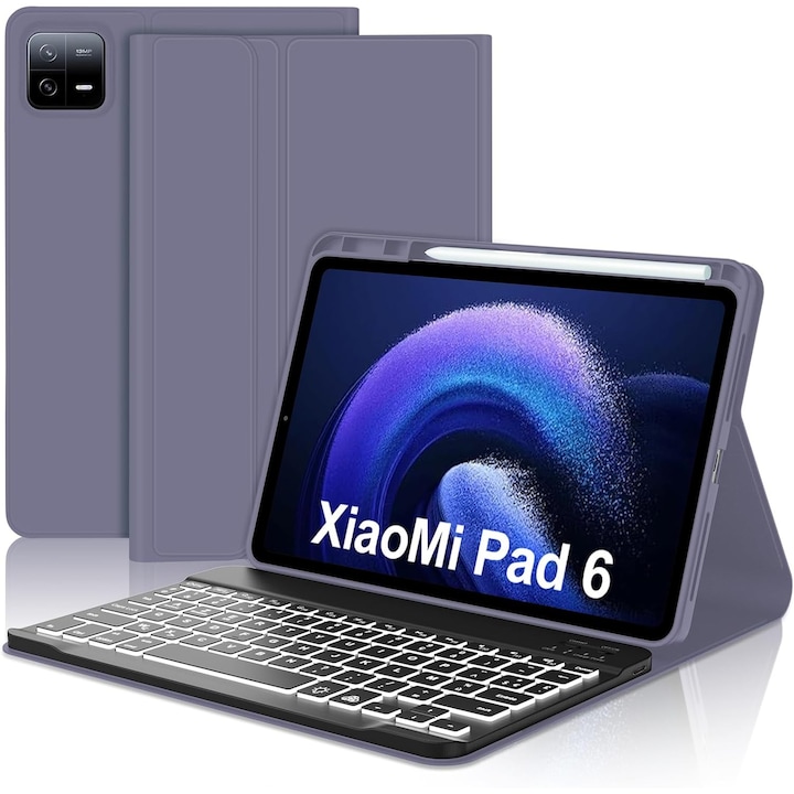 Husa si tastatura compatibil cu Xiaomi Pad 6/6 Pro 11-inch 2023 gri