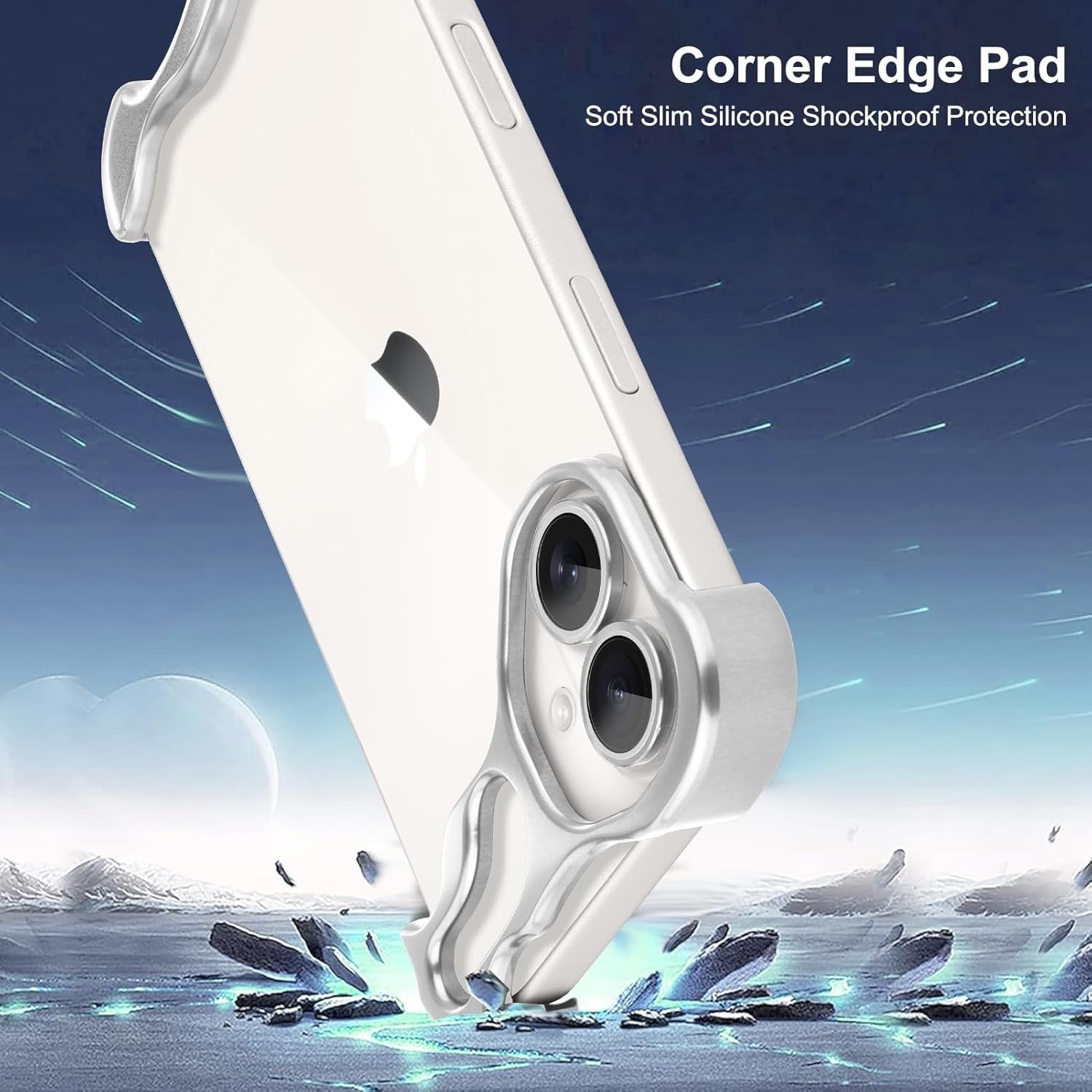 Husa Metalica Compatibila cu iPhone 16 Plus, Leski, Protectie pentru Colturile Telefonului si Camera, Aliaj, Antisoc, Antizgariere, Argintiu