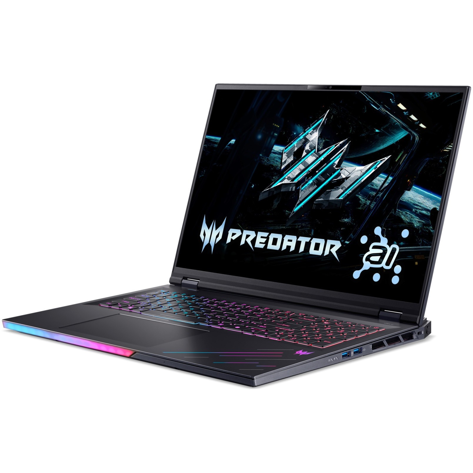 Laptop Gaming Acer Predator Helios 18 AI cu procesor Intel® Core™ Ultra 9 275HX pana la 5.4 GHz, 18", WQUXGA Mini LED IPS, 120Hz, 64GB DDR5, 1TB + 1TB SSD, NVIDIA® GeForce RTX™ 5090 24GB GDDR7, Windows 11 Pro, Abyssal Black