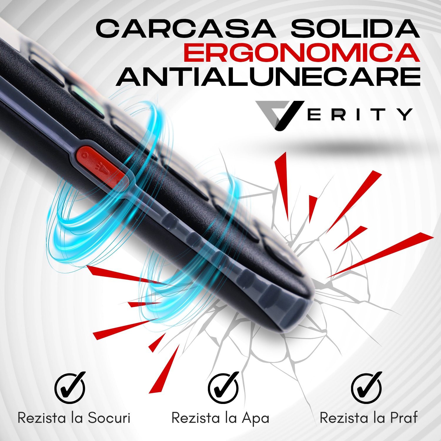 Telefon Mobil Seniori VERITY, Functie SOS pentru Siguranta, Telefon Mobil cu Taste Mari, Meniu Limba Romana Maghiara Bulgara, Radio, Difuzor Puternic, Lanterna, Baterie 1800mAh, Ecran 4.6cm, Telefon cu Butoane Rezistent Varstnici, Carcasa Solida