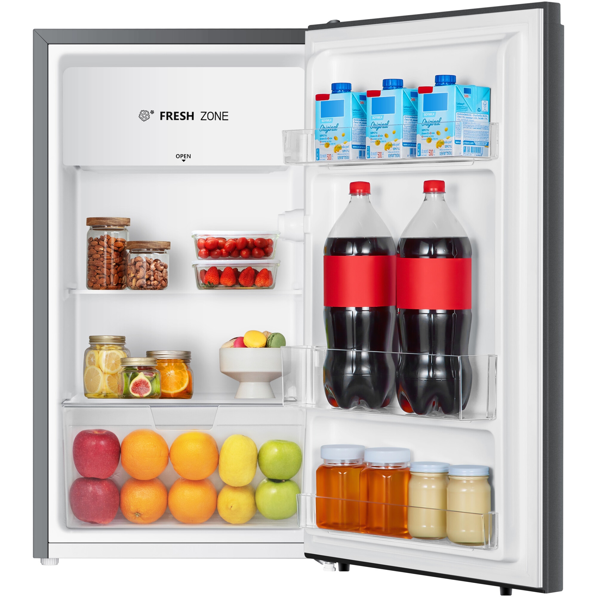 Frigider cu o usa Heinner HF-HS94SE++, 94 l, Clasa E, Iluminare LED, Rafturi sticla, H 84 cm, Argintiu